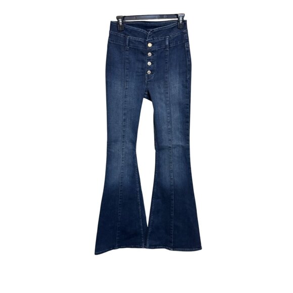 Free People We The Free After Dark Lilibet Button Front Seamed Flare Jeans - Picture 5 of 13